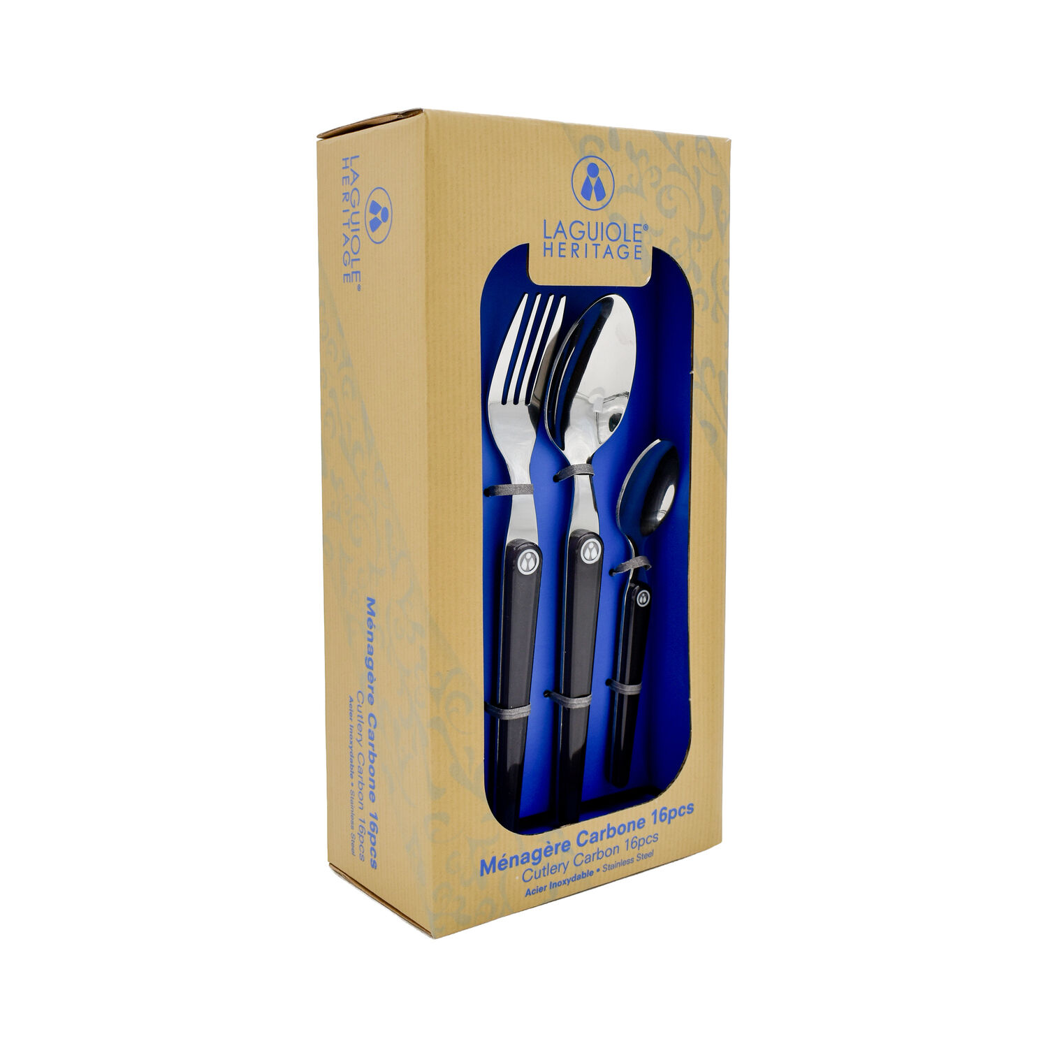 Ménagère Laguiole Héritage– Manche Carbone ABS – 16 pièces