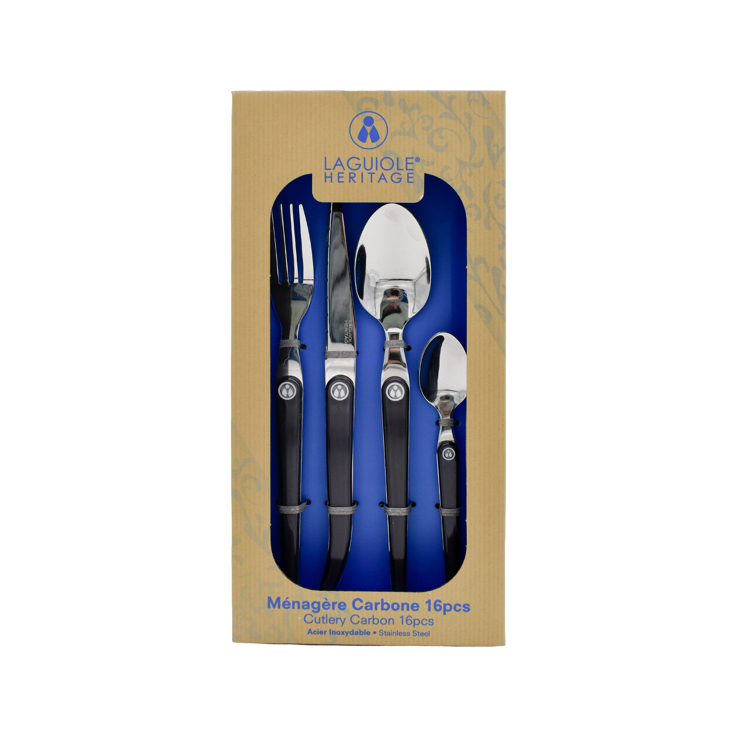 Ménagère Laguiole Héritage– Manche Carbone ABS – 16 pièces