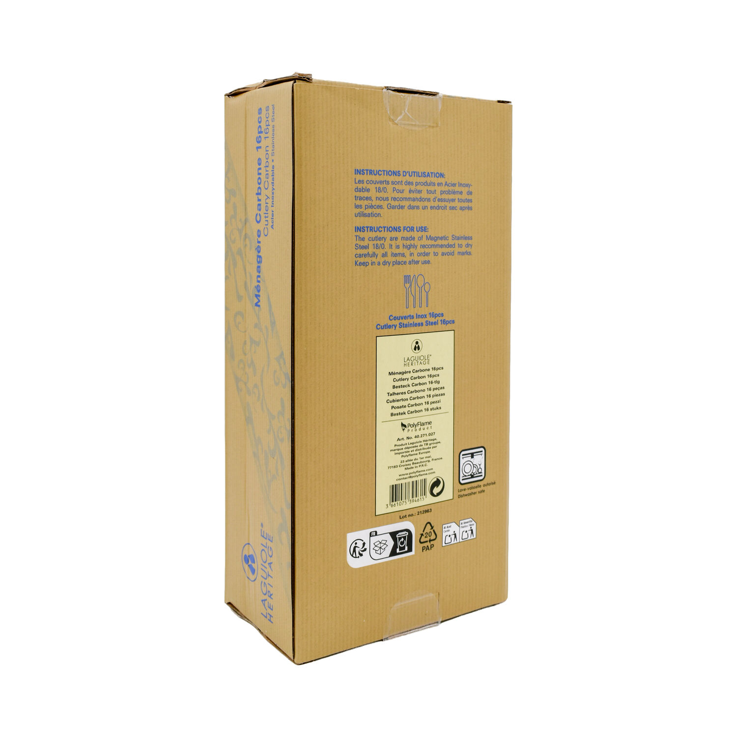 Ménagère Laguiole Héritage– Manche Carbone ABS – 16 pièces