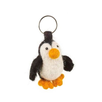 Portachiavi pinguino in feltro fatto a mano del commercio equo e solidale