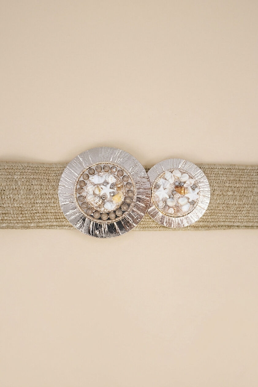Ceinture femme en raphia sythétique élastiqué avec boucle decoration coquillage CF24