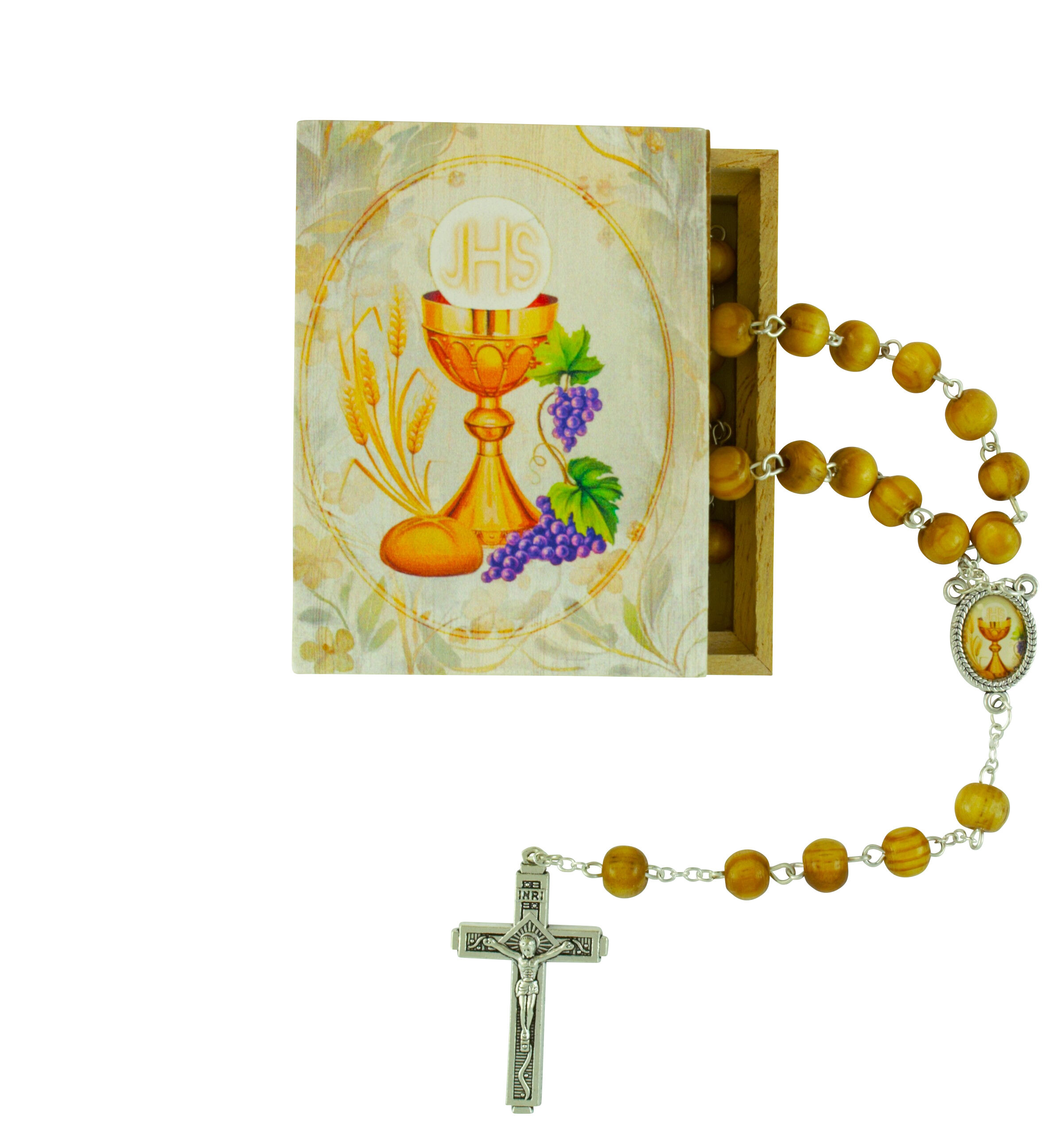 Holzdose mit Rosenkranz Motiv "Kelch"