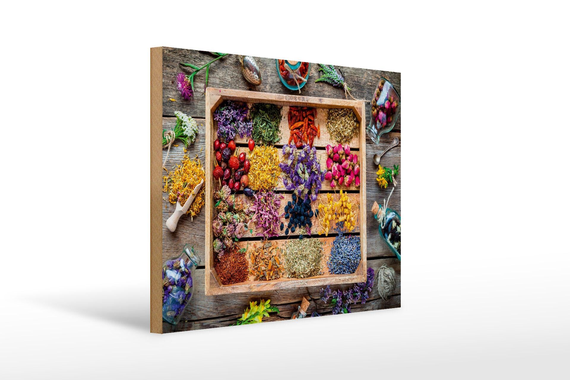 Wooden sign for food, 30x40 cm, dried herbs on a wooden table, decorative sign