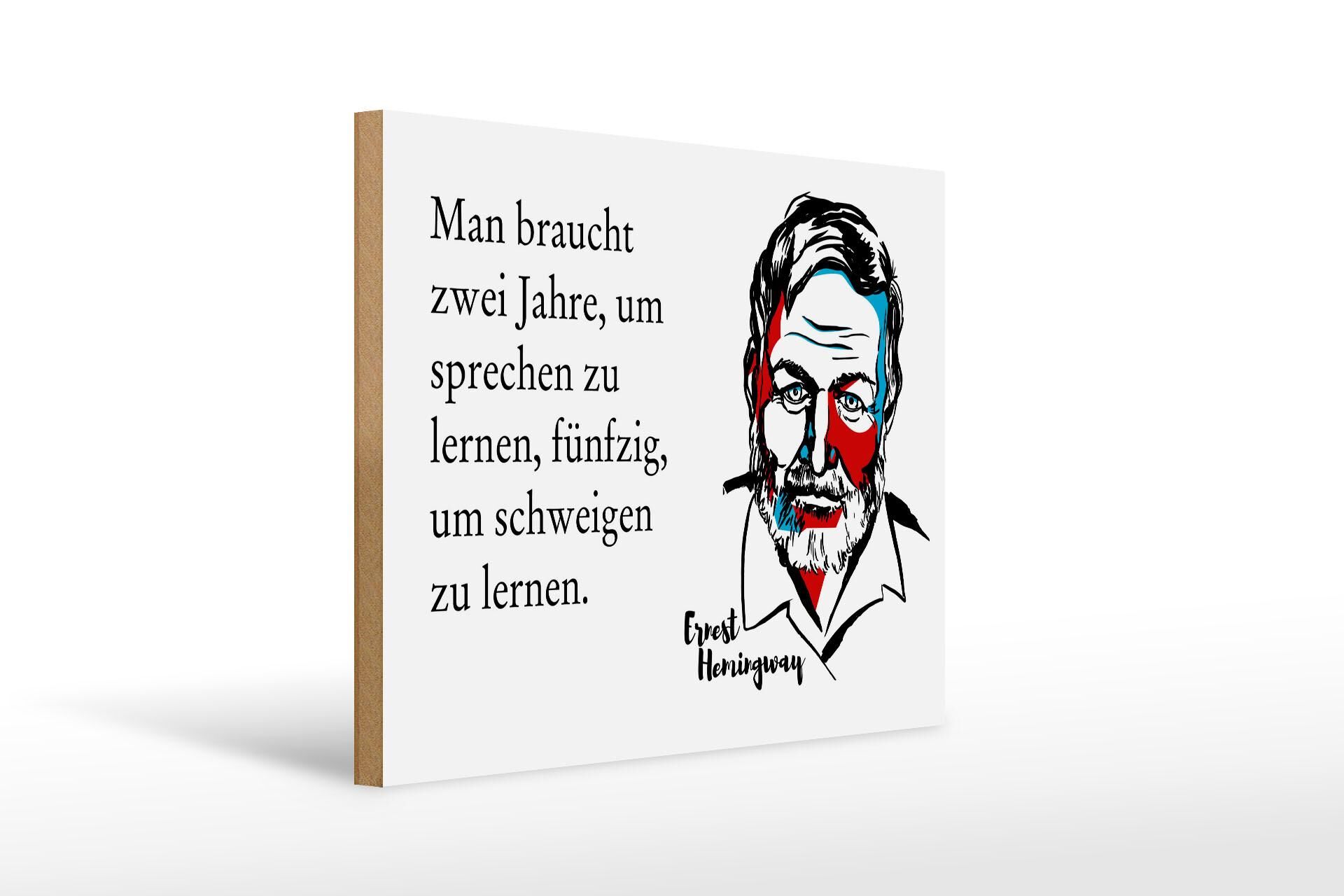 Wooden sign with quote, 30x40 cm, "Speak and Silence," Ernest Hemingway, decorative sign