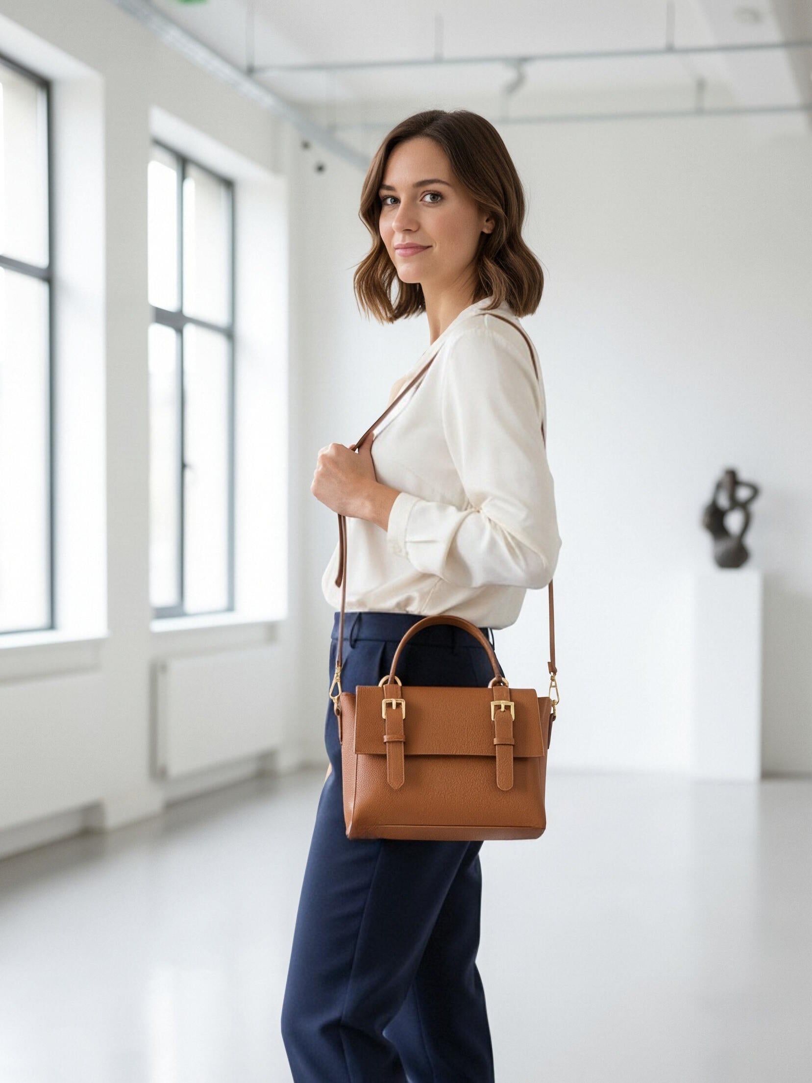Borsa a mano classica da donna in vera pelle, Made in Italy, art.112730