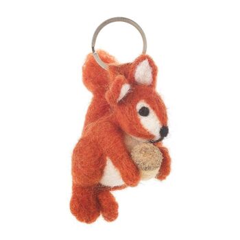 Porte-clés écureuil en feutre à l'aiguille du commerce équitable fait à la main 1