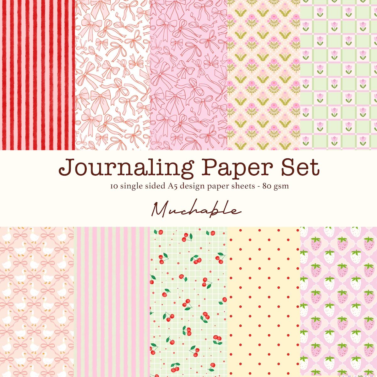 Set di carta per scrapbooking e journaling - 10 fogli formato A5 con stampa/fantasia