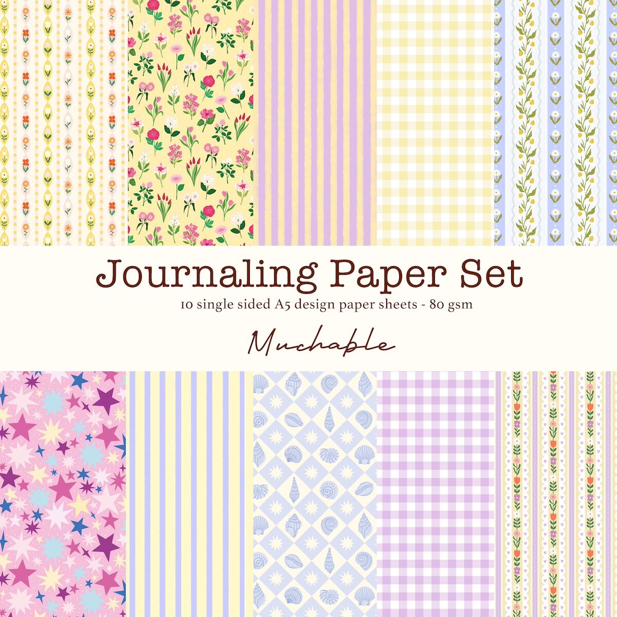Set di carta per scrapbooking e journaling - 10 fogli formato A5, stampa/fantasia