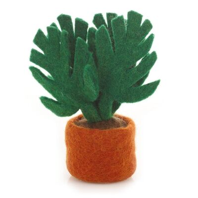 Fausse décoration végétale miniature Monsterra biodégradable en feutre fait à la main 14 cm x 8 cm