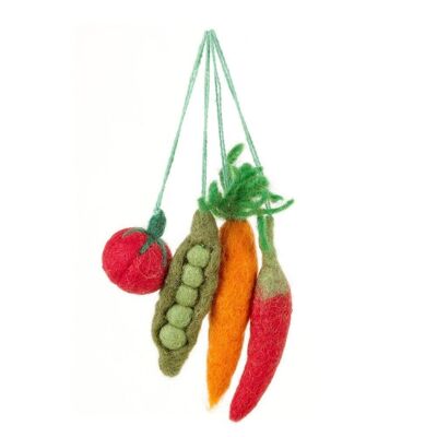 Aguja hecha a mano fieltro verduras vibrantes colgantes vegetales decoraciones biodegradables