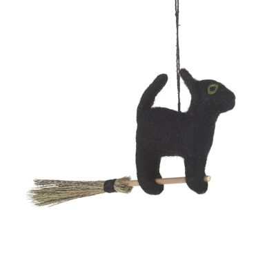 Colgante hecho a mano Flying Black Cat Decoración biodegradable de Halloween