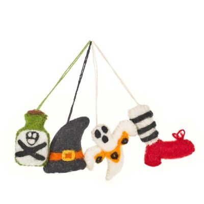 Handmade Felt Halloween Tricks (Set of 4) Hanging Felt Decorations