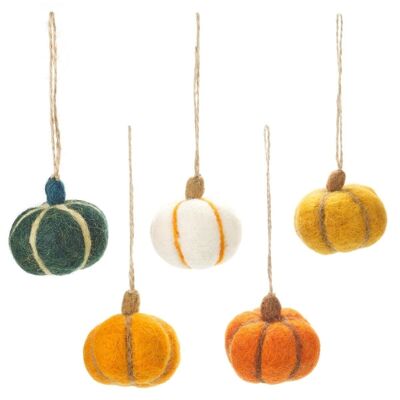 Zucche di Halloween appese in feltro fatte a mano (set di 5) decorazioni appese