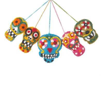 Handmade Sugar Skulls (Set of 5) Day of the Dead Hanging Halloween Decoration