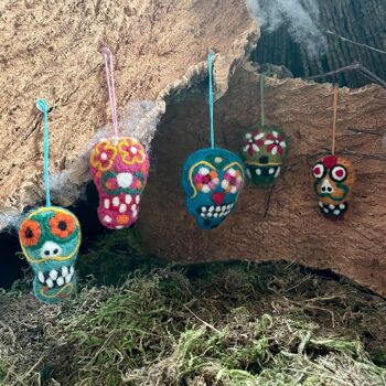 Crânes en sucre faits à la main (lot de 5) Décoration d'Halloween suspendue le jour des morts 7