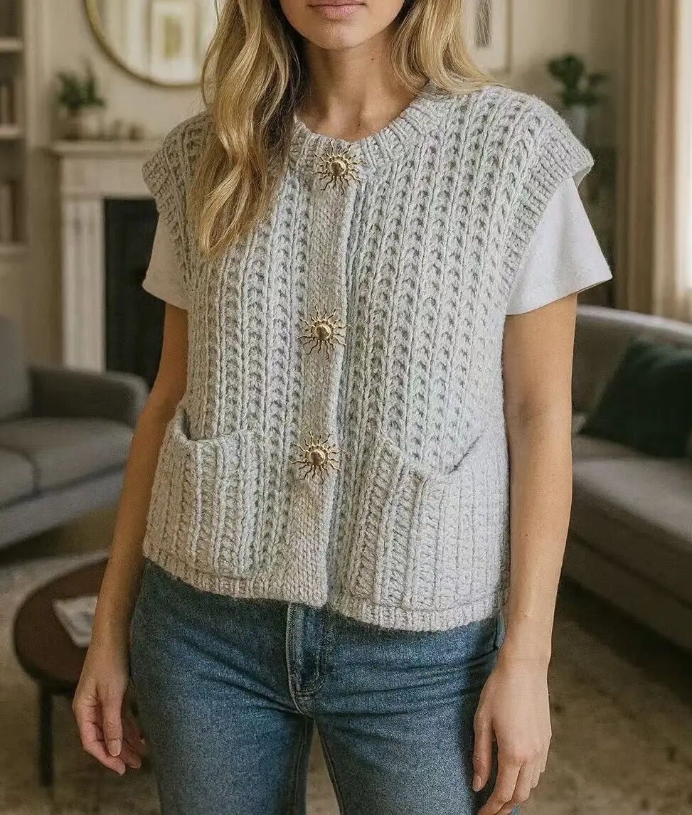 Grobstrickpullover mit Sonnenbroschen - 2517