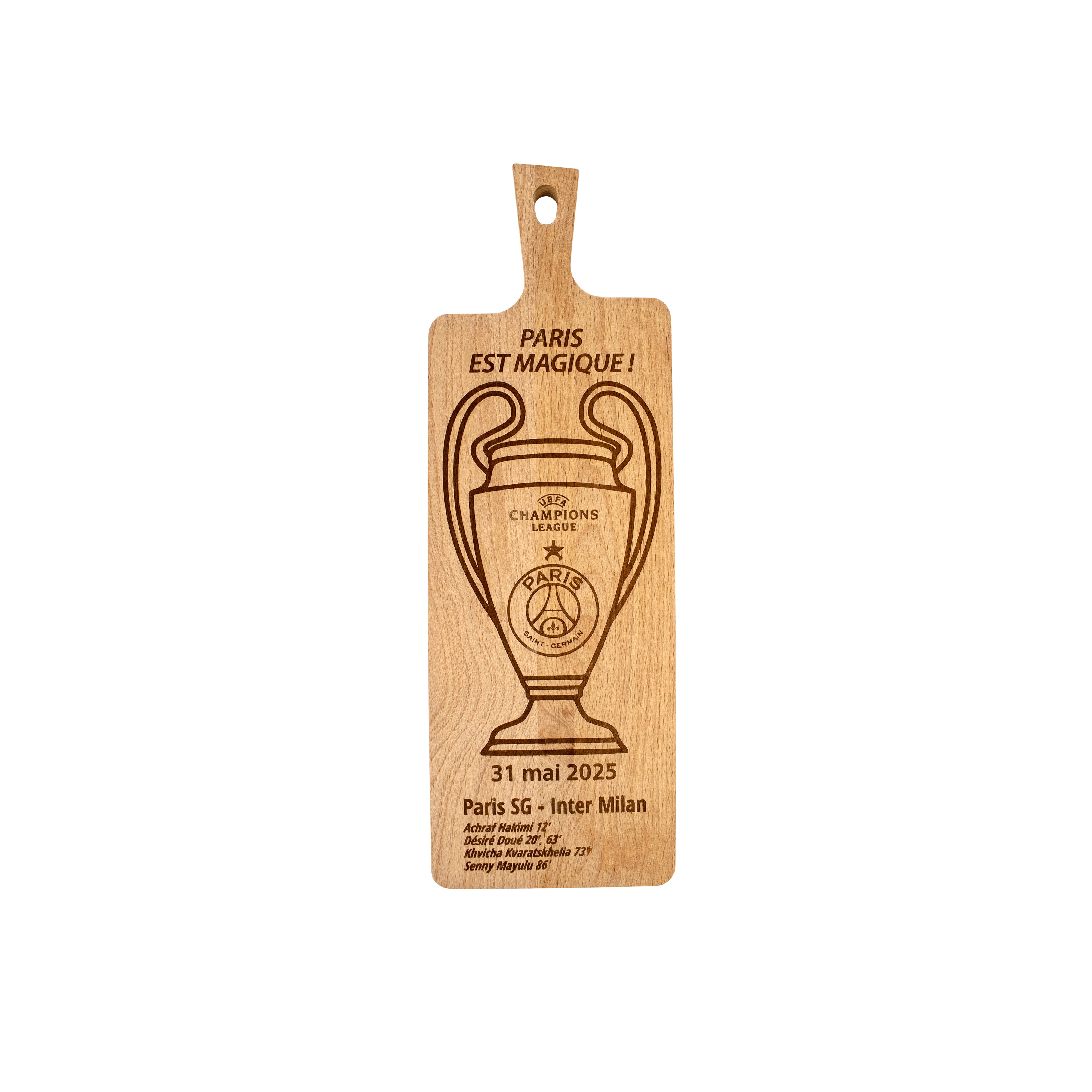 Beechwood cutting board – European Champions – This is Paris – 2025 – fan gift – football fan gift – Christmas gift – birthday gift