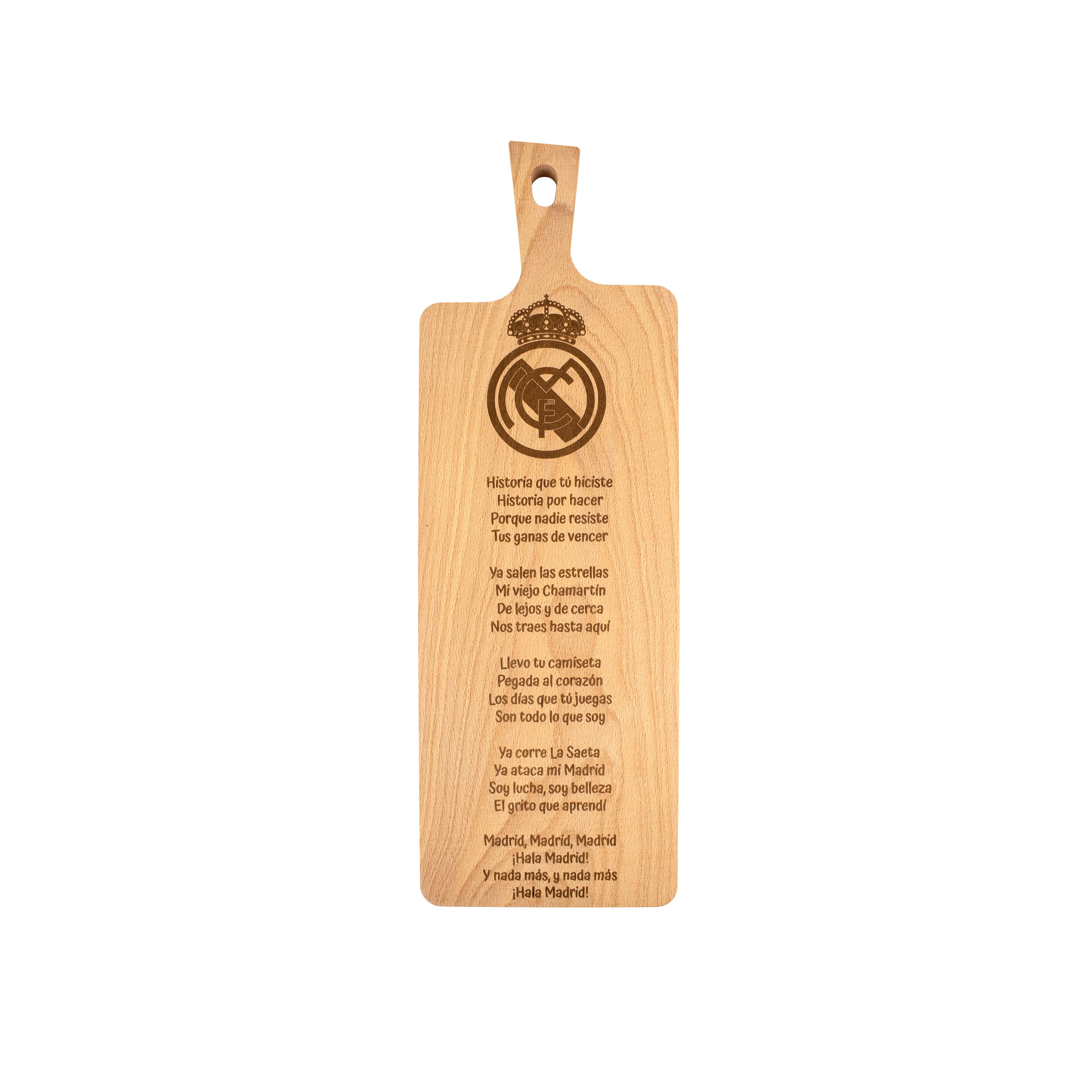 Schneidebrett aus Buchenholz – Real Madrid Hymne Dienstag – Fangeschenk – Fußballfangeschenk – Weihnachtsgeschenk – Geburtstagsgeschenk