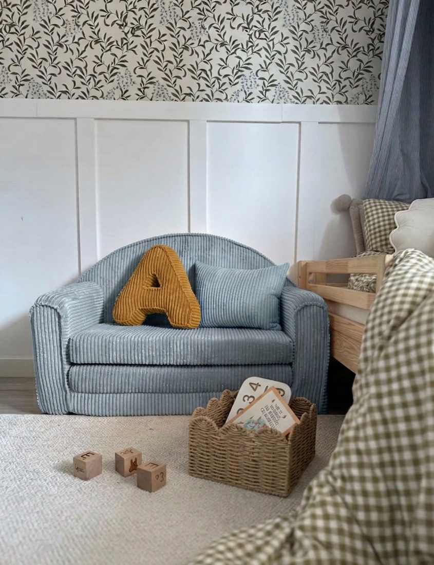 Pfefferminzgrün - ausklappbares Mini-Sofa aus Cord