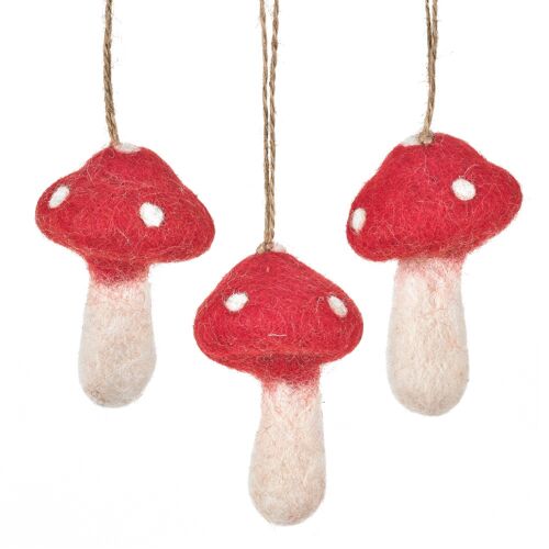 Handmade Hanging Toadstools (Set of 3) Autumnal Biodegradable Decorations