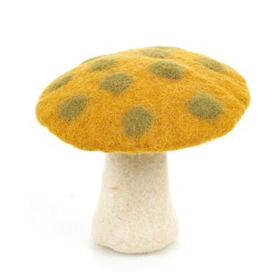 Décoration de champignon biodégradable en feutre fait à la main jaune