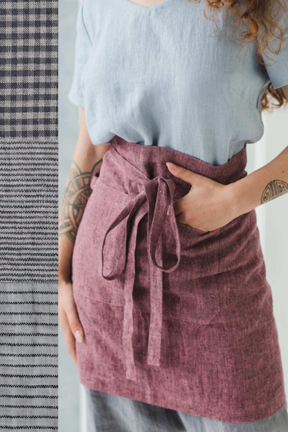 Patterned Linen Half Apron in Various Colors