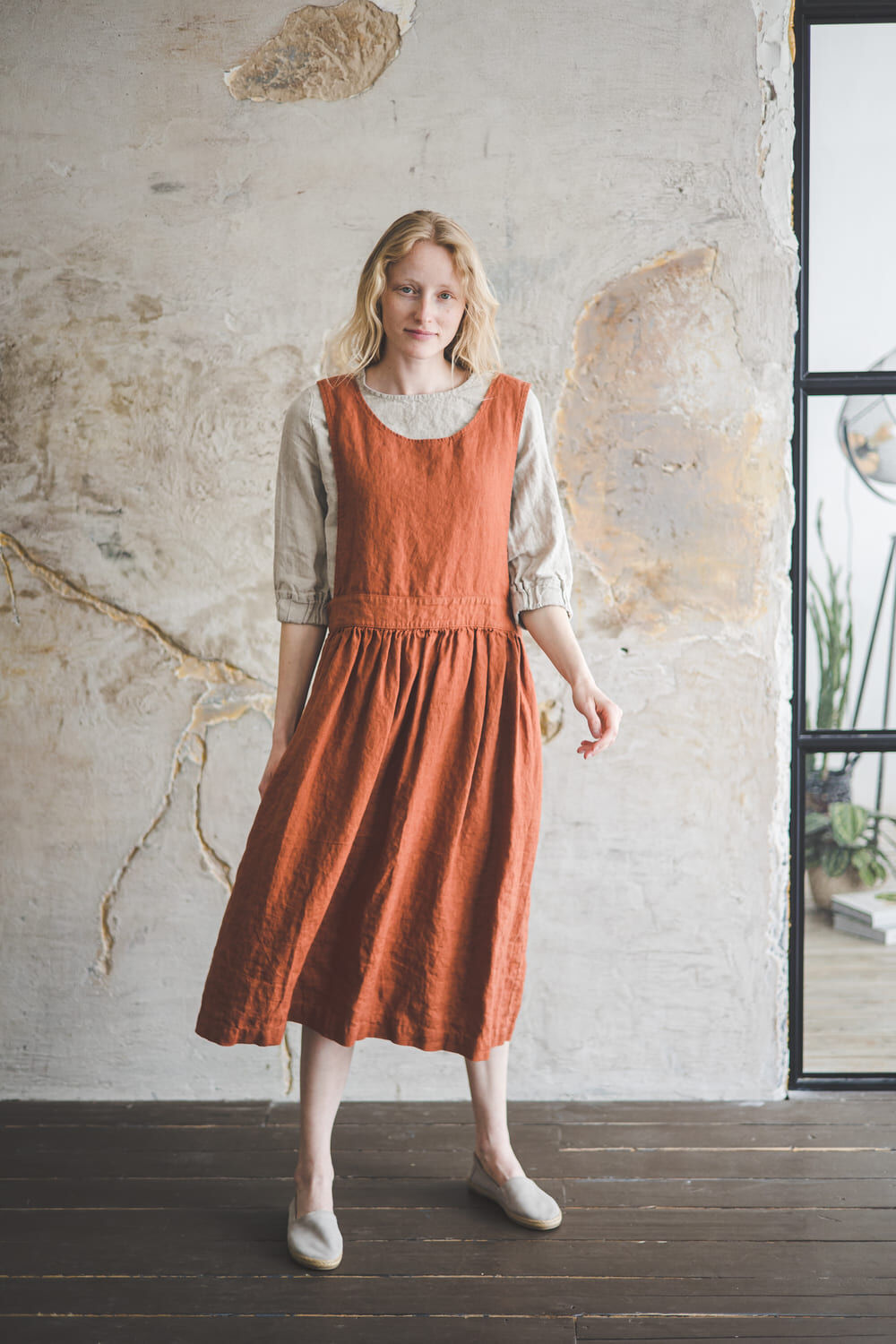 Linen Pinafore Apron Dress in Various Colors