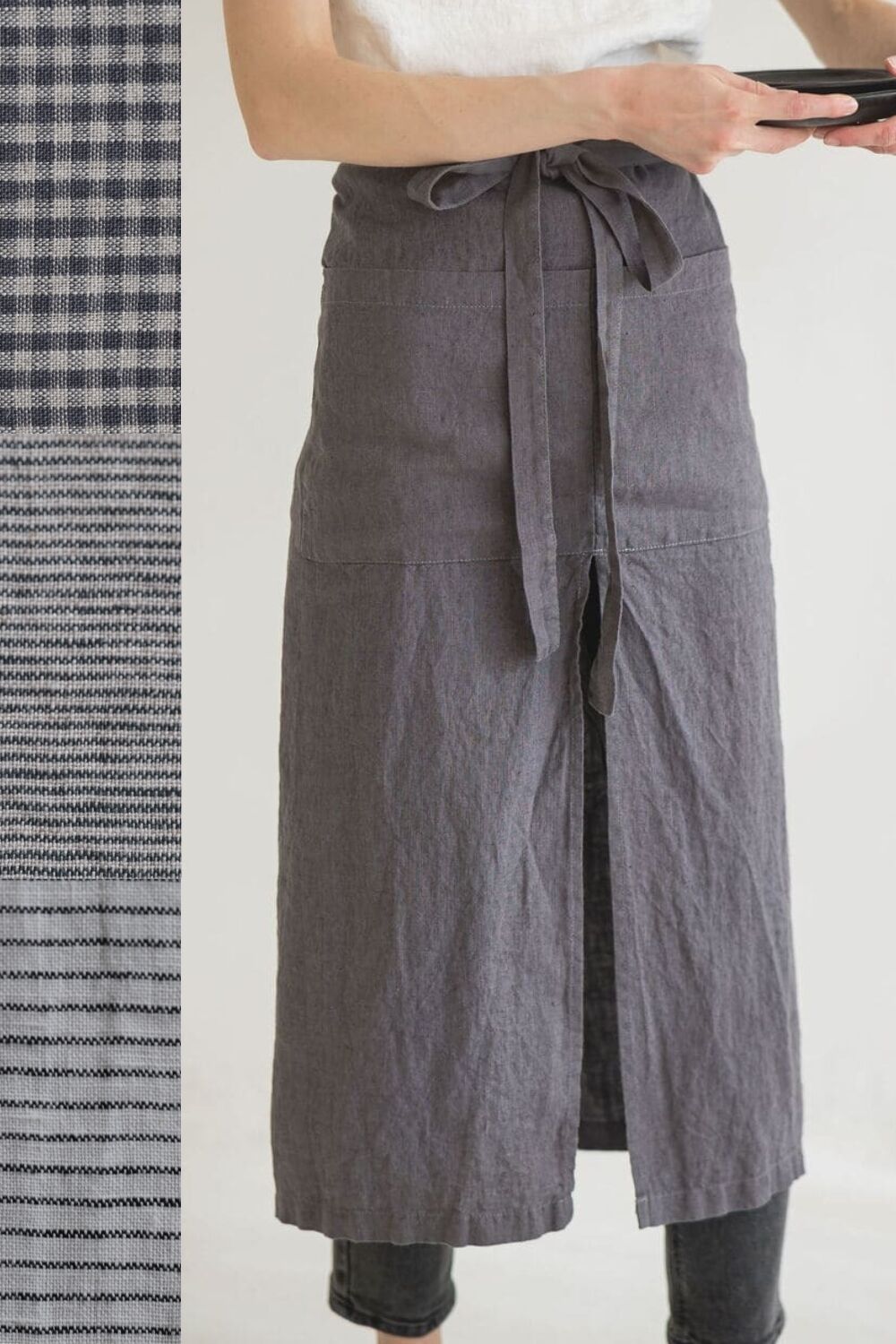 Patterned Split Leg Linen Apron