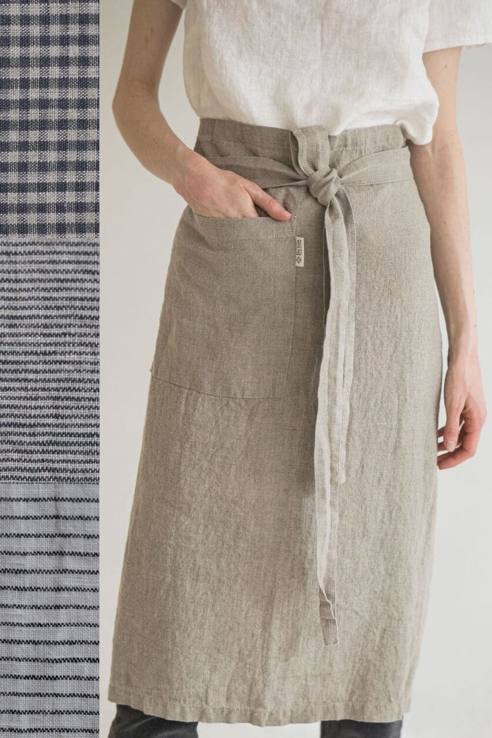 Long Patterned Linen Apron in Various Colors