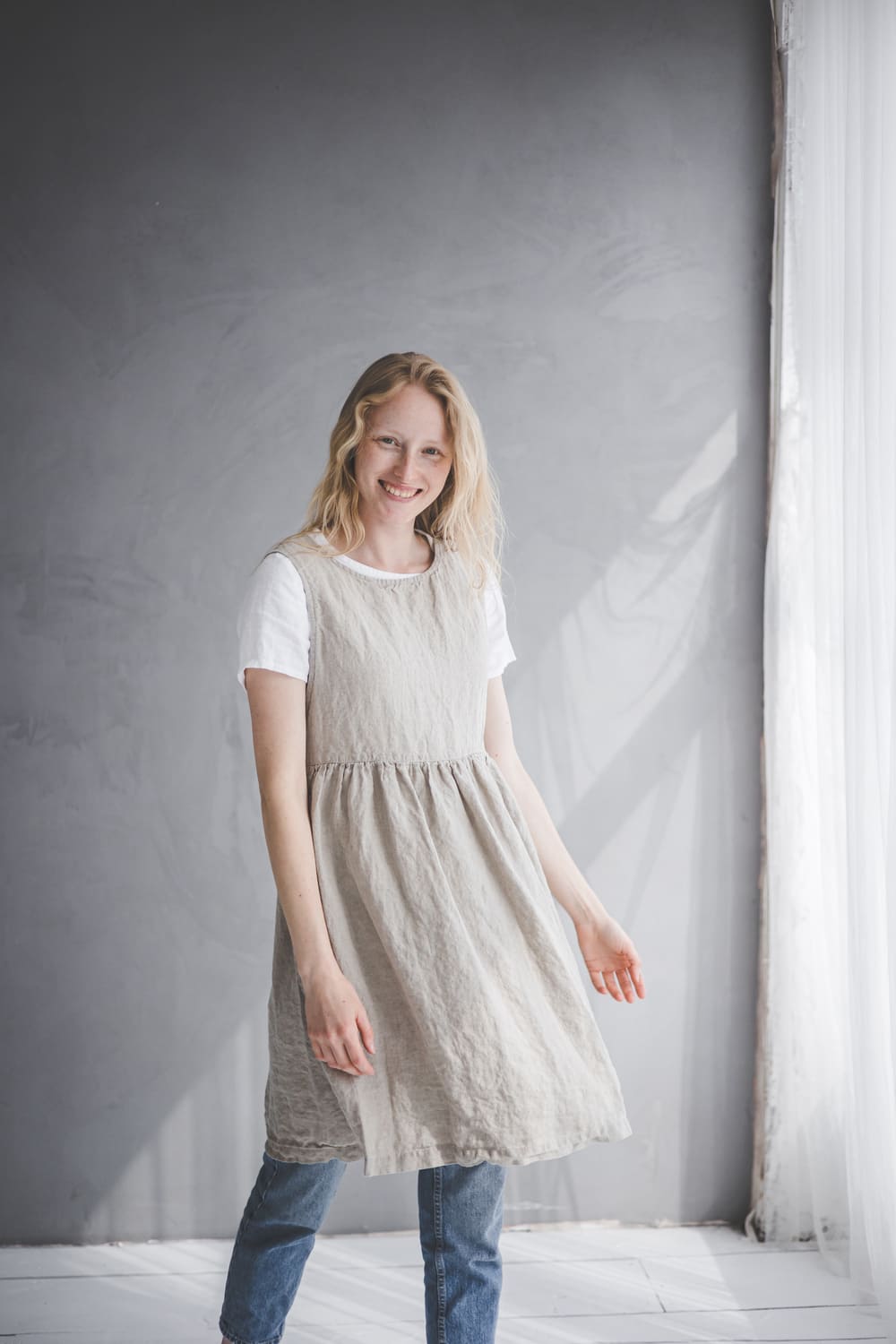 Pinafore Apron Dress, Multifunctional Linen Dress in Various Colors