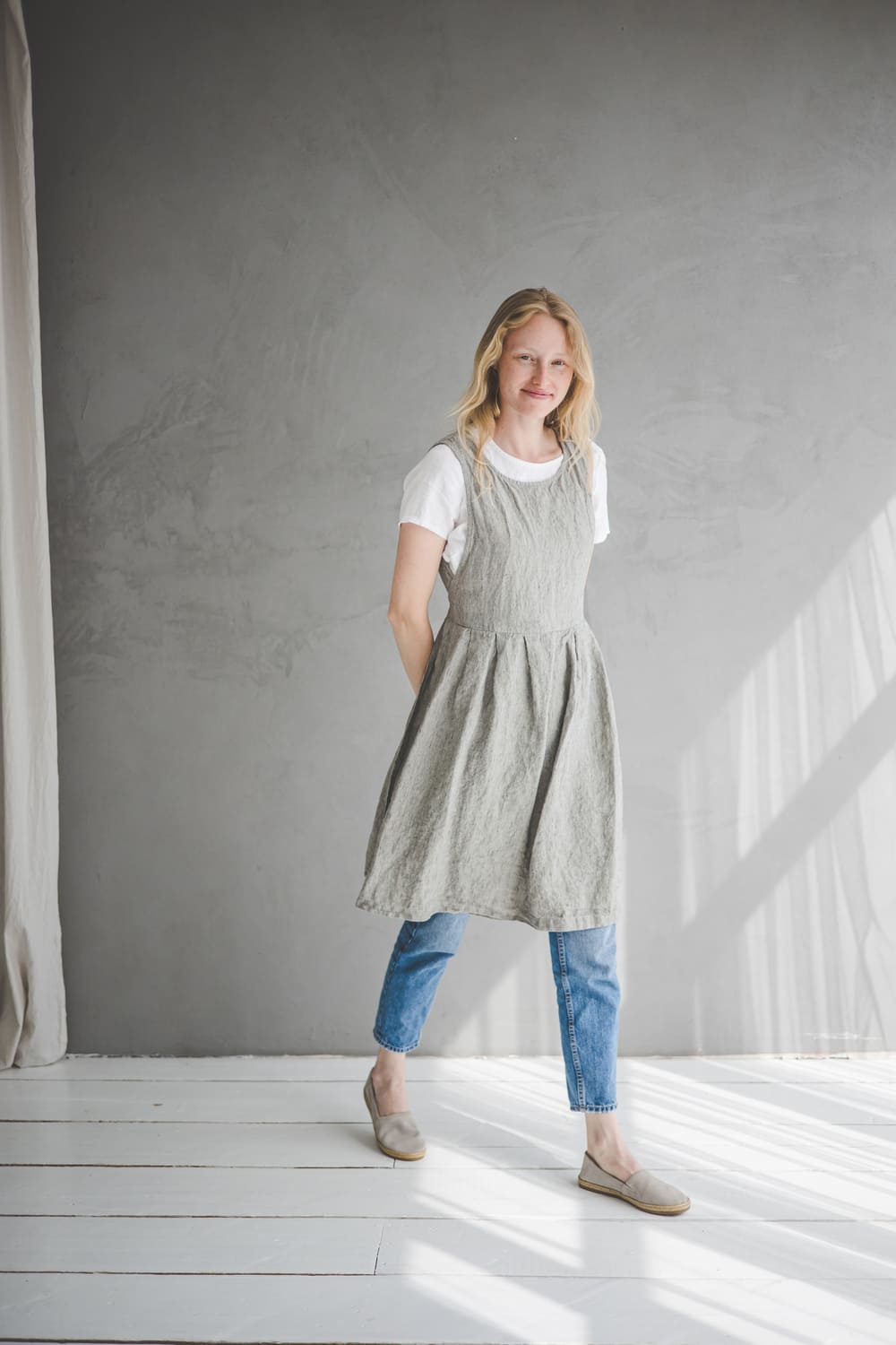 Elegant Pinafore Apron Dress, Multifunctional Linen Dress in Various Colors
