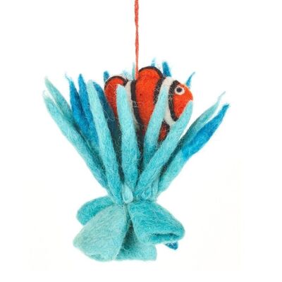 Handmade Felt Clownfish in Coral Biodegradable Hanging Decoration