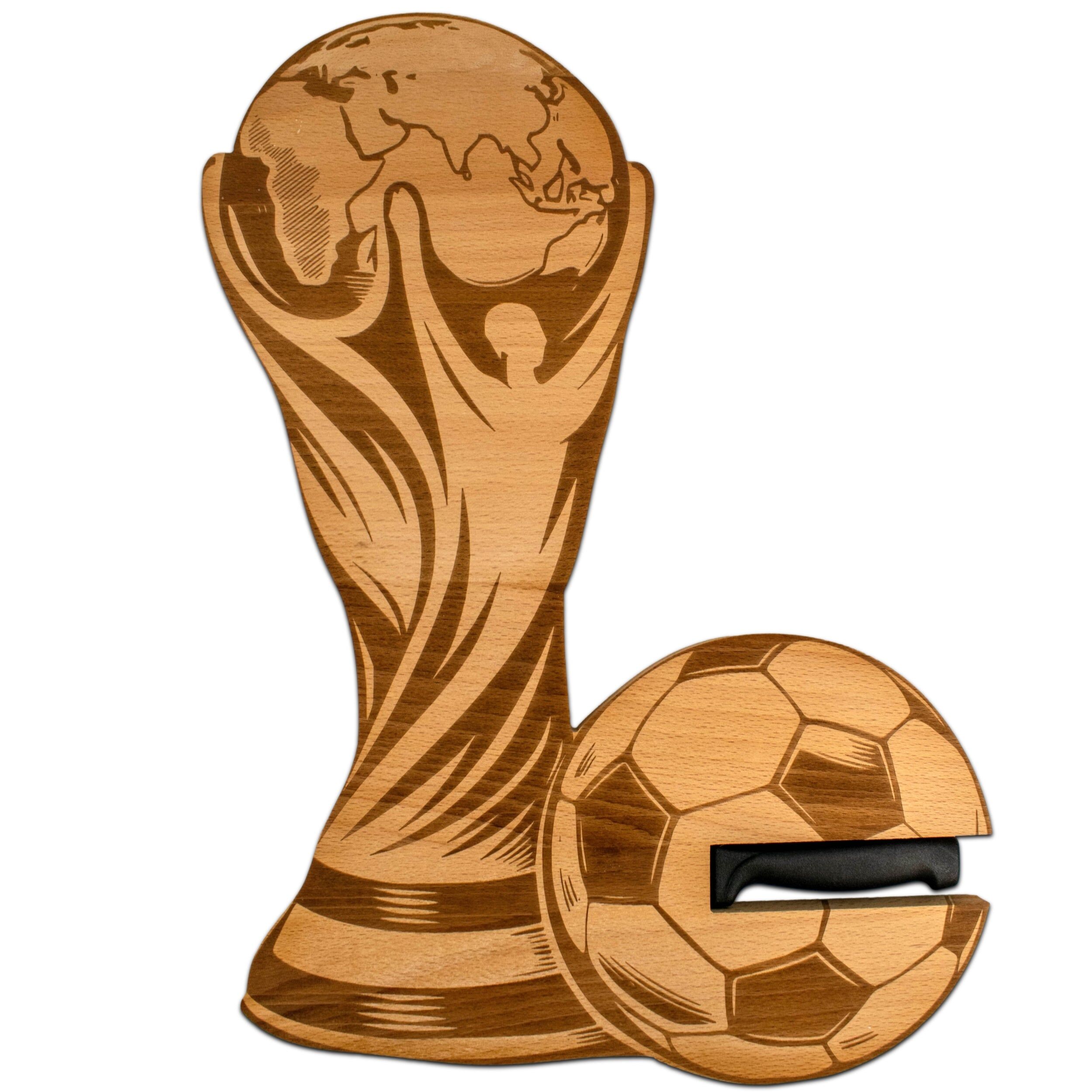 Planche à découper en bois de hêtre en forme de trophée coupe du monde FIFA avec couteau intégré – cadeau supporter – cadeau fête des pères – cadeau fetes des grands-pères