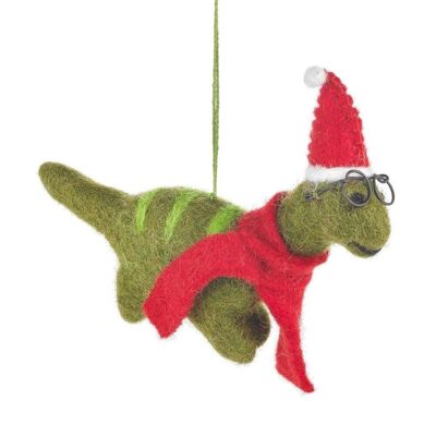 Handmade Felt Hanging Christmas Dinosaur with Specs Tree Decoration