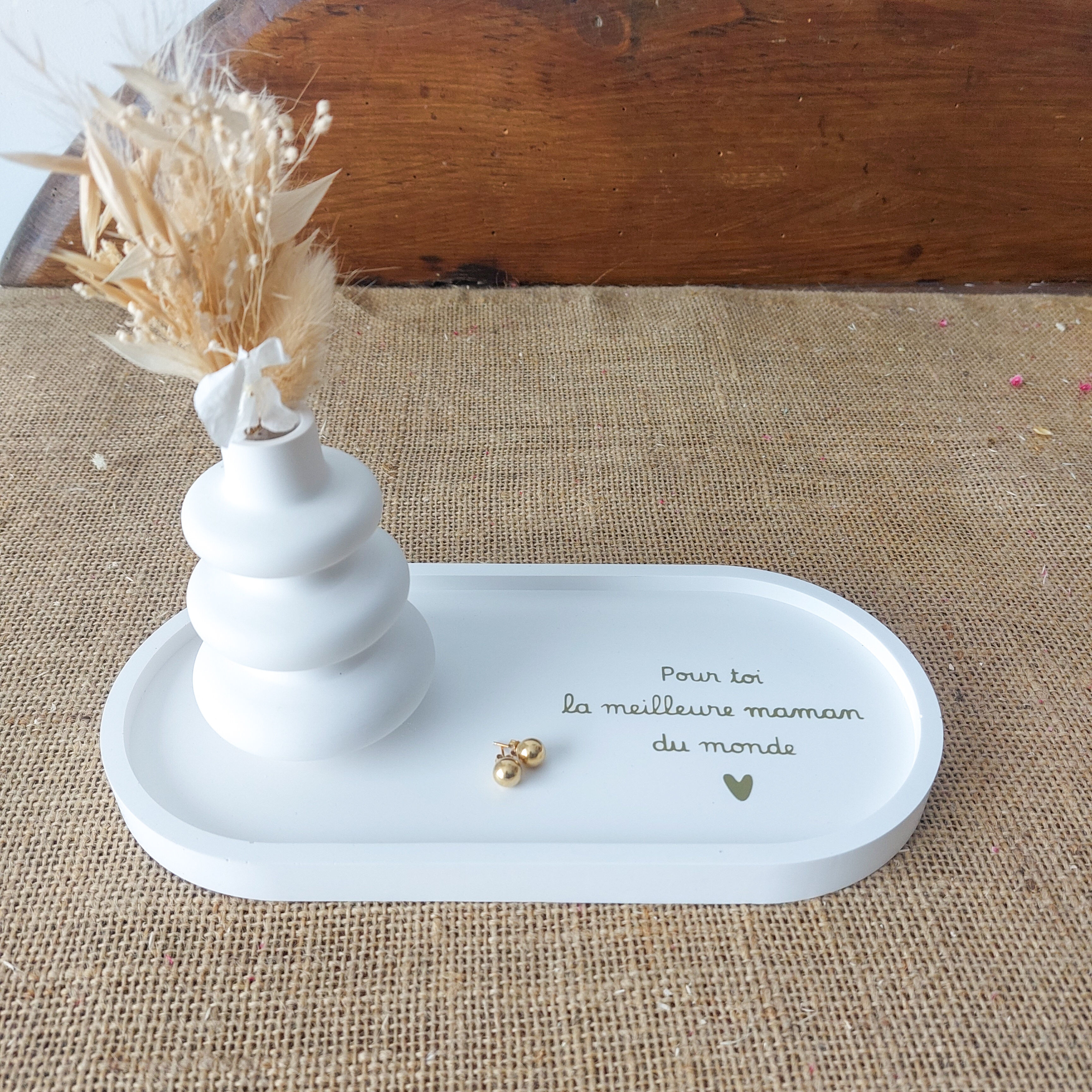 Plateau et vase pour la fête des mères, ensemble cadeau maman, idée cadeau fête des mères, support à bijoux, vase