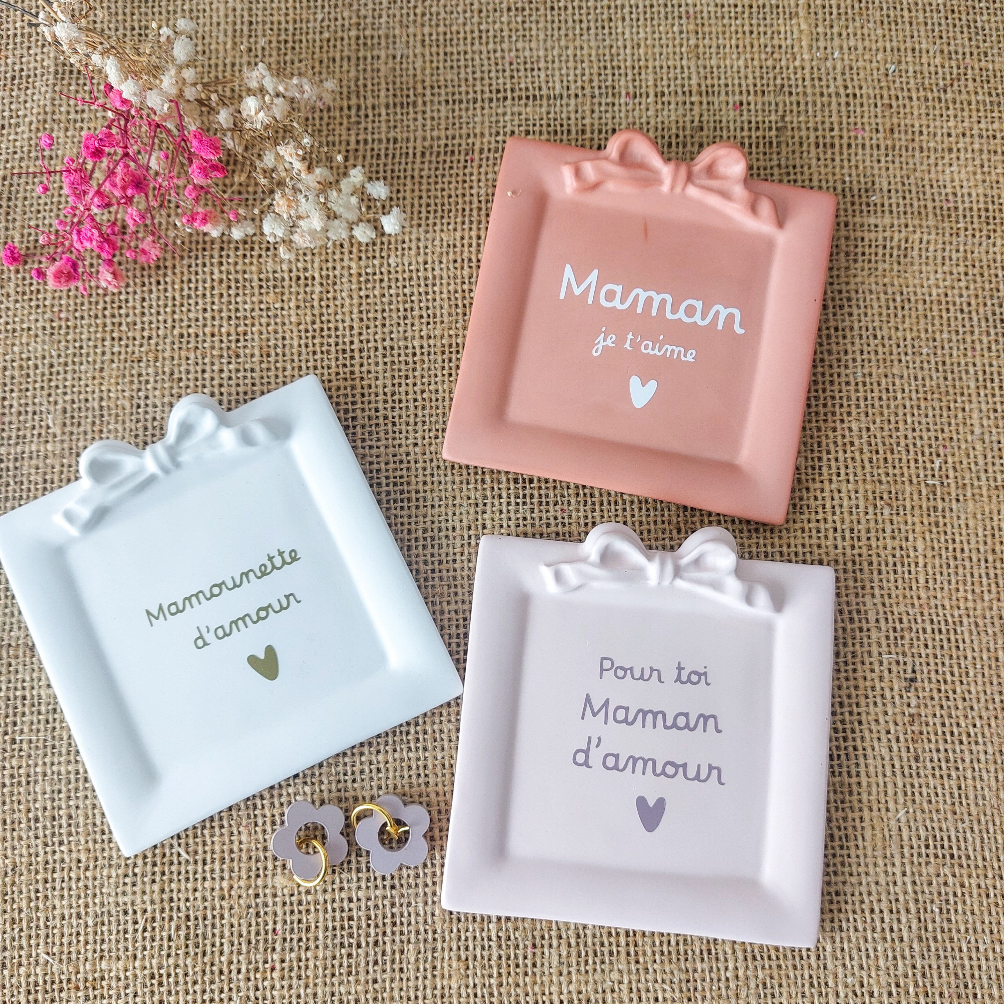 Regalo para el Día de la Madre, plato cuadrado con cinta, elegante organizador para mamá, joyero.