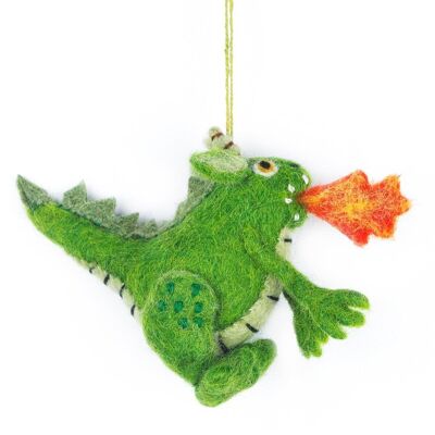 Dragón de fuego de fieltro hecho a mano colgante decoración biodegradable verde