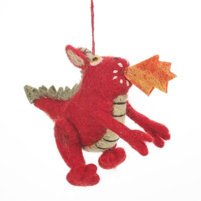 Handmade Felt Fire Dragon Hanging Biodegradable Decoration red