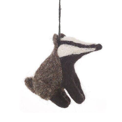 Handmade Felt Bertie Badger Hanging Biodegradable Decoration