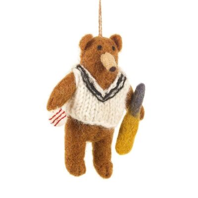 Handmade Felt Cricket Bear Hanging Biodergadable Decoration