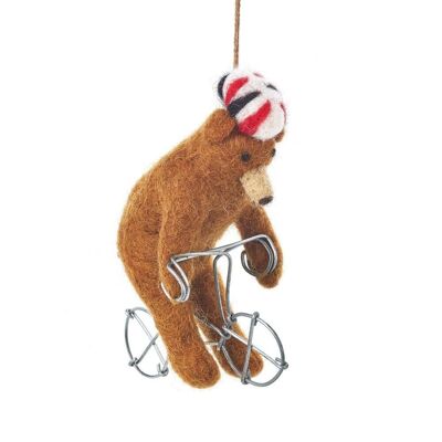 Handmade Felt Cycling Bear Hanging Biodergadable Decoration