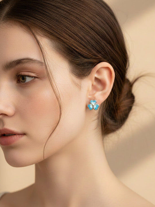 Decorative Blossom Earrings – Stud Jewelery – Enamel Detail, Silver-Plated – Per Pair