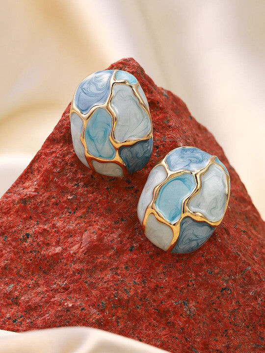 Modern Stud Earrings – Gold-Plated – Blue Finish – Secure Post Back