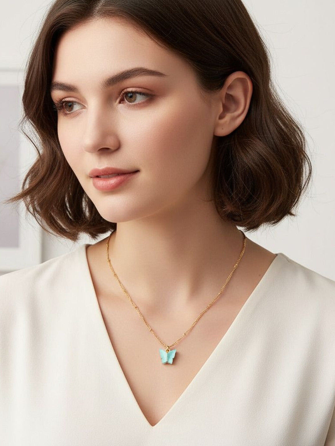 Gold-Plated Necklace – Blue Accent Jewelery – Alloy Base