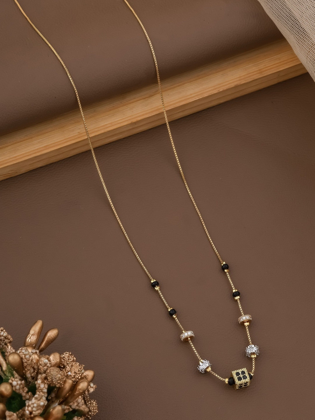 Gold-Plated Cubic Zirconia Necklace – Beaded Fashion Jewelery – Brass CZ – Retail Unit