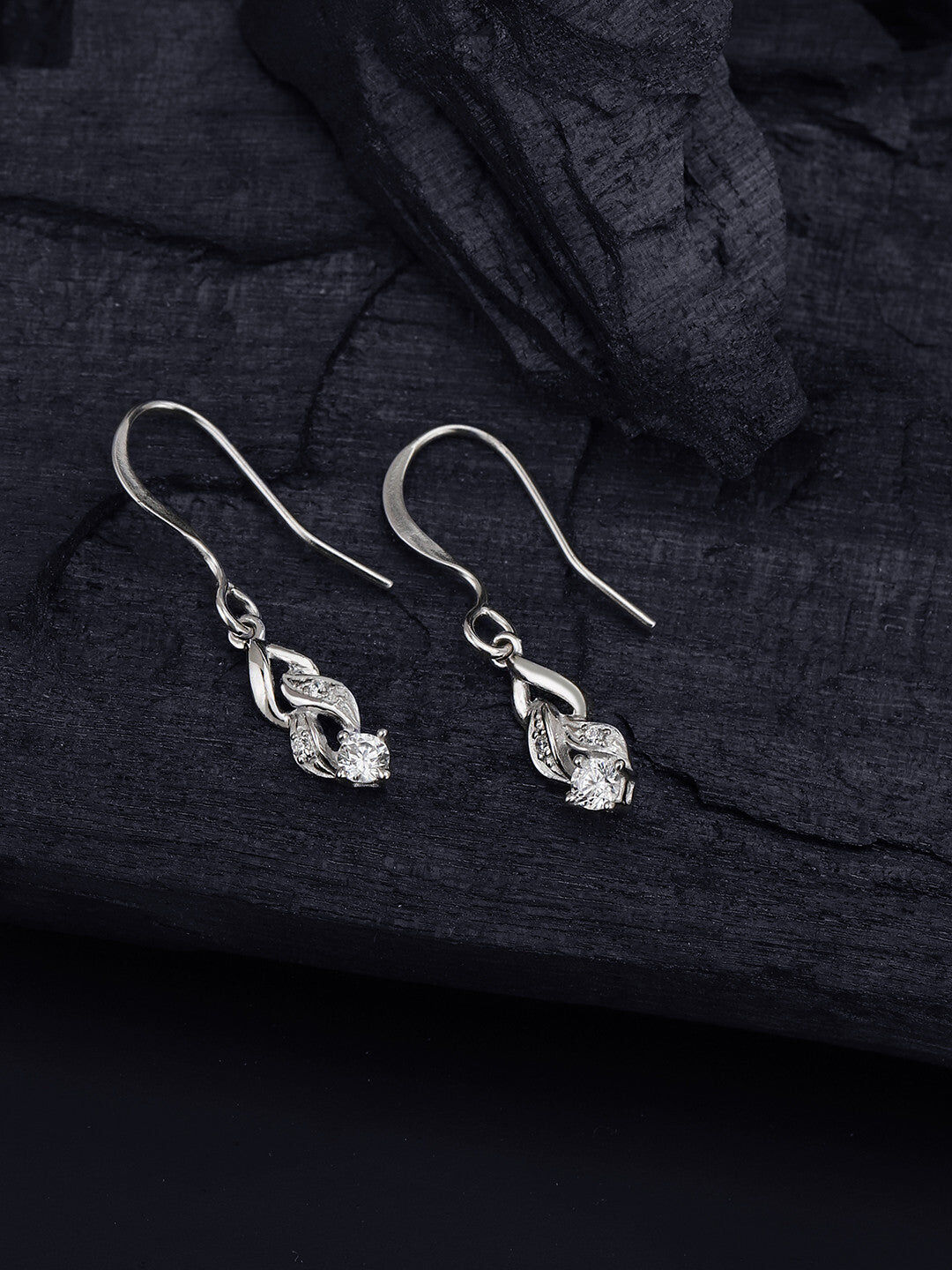 Dangling CZ Drop Earring – Sterling Silver Jewelery – Rhodium Plated – 1.5cm Length