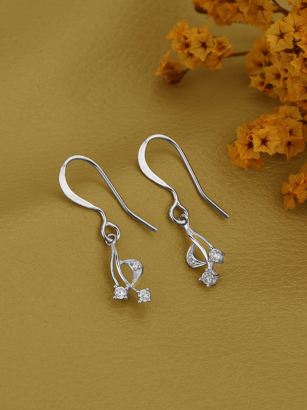 Contemporary Drop Earring – Fine Jewelery – Rhodium Plated Sterling Silver CZ – Tarnish Resistant 1.50 cm