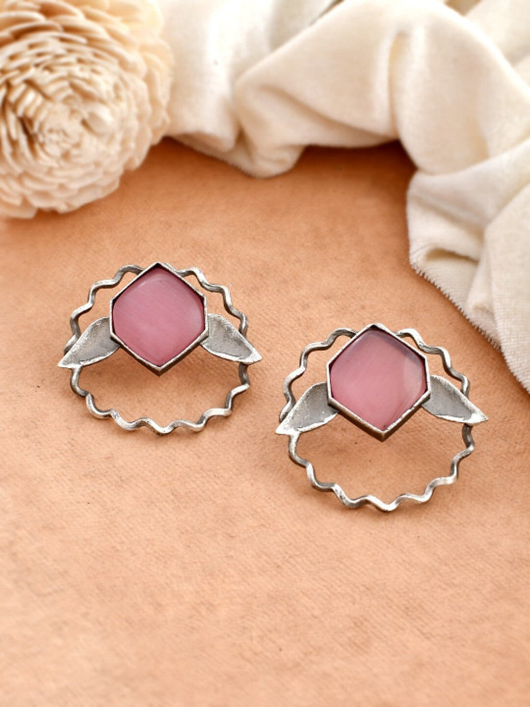 Silver-Plated Contemporary Oxidised Stud Earrings – Fashion Jewelery – Silver-Plated Finish – 8cm Length