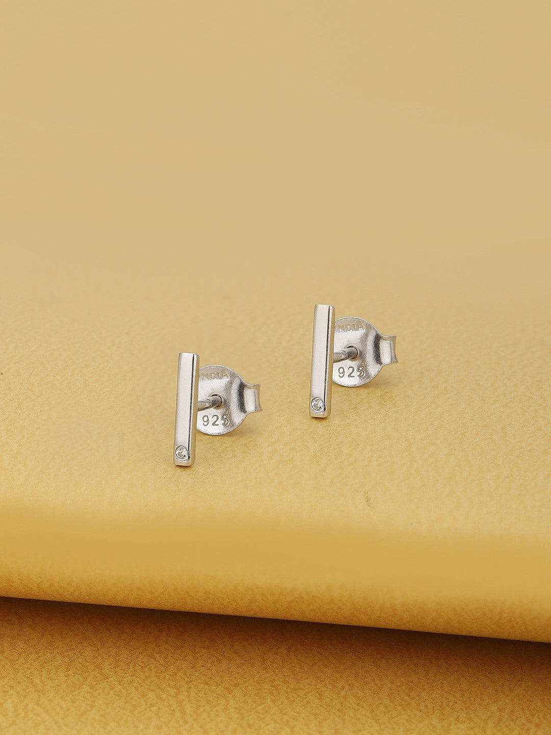 Rhodium-Plated 925 Sterling Silver Contemporary Studs – Stud Earrings – CZ Accent – ​​0.9 cms