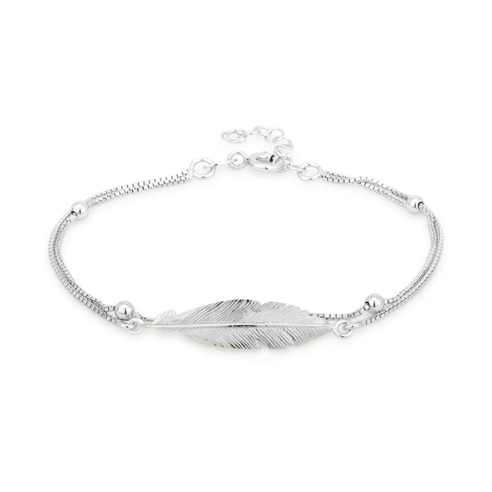 Leaf Shape Link Bracelet – Women's Jewelery – 925 Sterling Silver Rhodium Plated – Tarnish-Resistant
